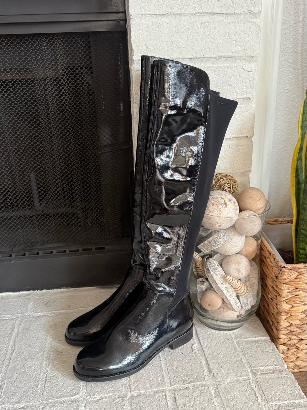 ALDO Black Patent Leather Stretch Knee High Boots Women US 6.5 EU 37
